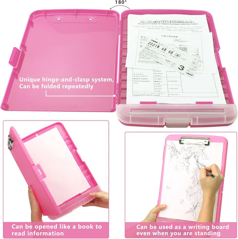 Clipboard with Storage, Side Open Nursing Clipboard Foldable Storage, Nurse Clipboards with Low Profile Clip, Waterproof Plastic Clipboards for Of...