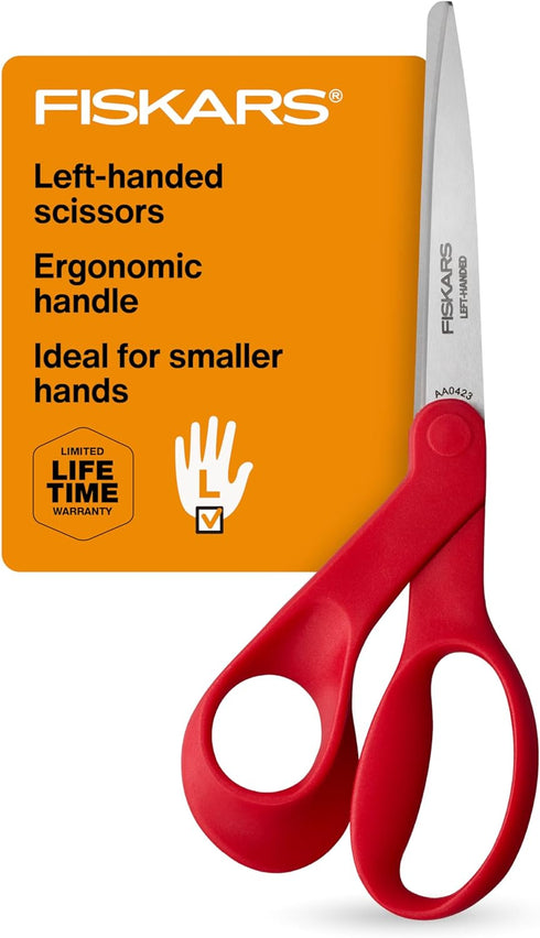 Fiskars Petite Left Handed Scissors, Crafting and Sewing Stainless Steel Scissors for Smaller Hands, Ergonomic Handle, Paper and Fabric Supplies f...