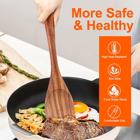14 Inch Large Wooden Spoon for Cooking Mixing Spoon Serving Spoons Big Non Stick Wood Spoon Spatula Long Handle Spoon Stirring Cooking Spoon...