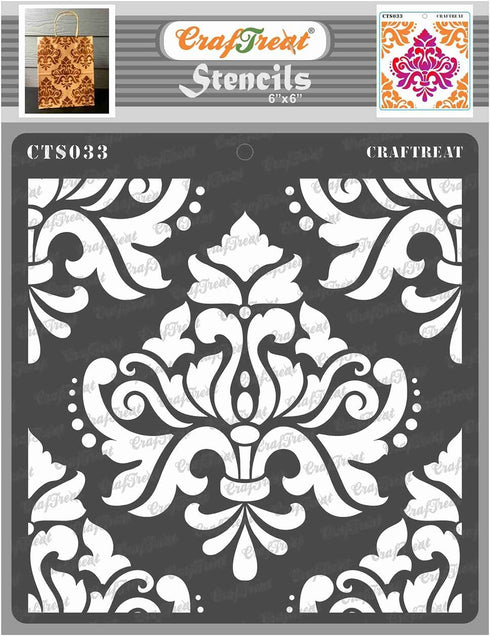CrafTreat Damask Mandala Stencils for Painting on Wood, Canvas, Paper, Fabric, Floor, Wall and Tile - Bold Damask - 6x6 Inches - Reusable DIY Art ...