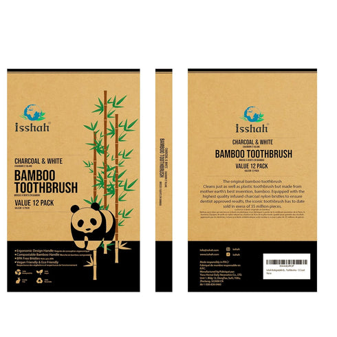 Biodegradable Eco-Friendly Natural Bamboo Charcoal Toothbrushes, FSC Certified and PETA Approved - 12 Count...