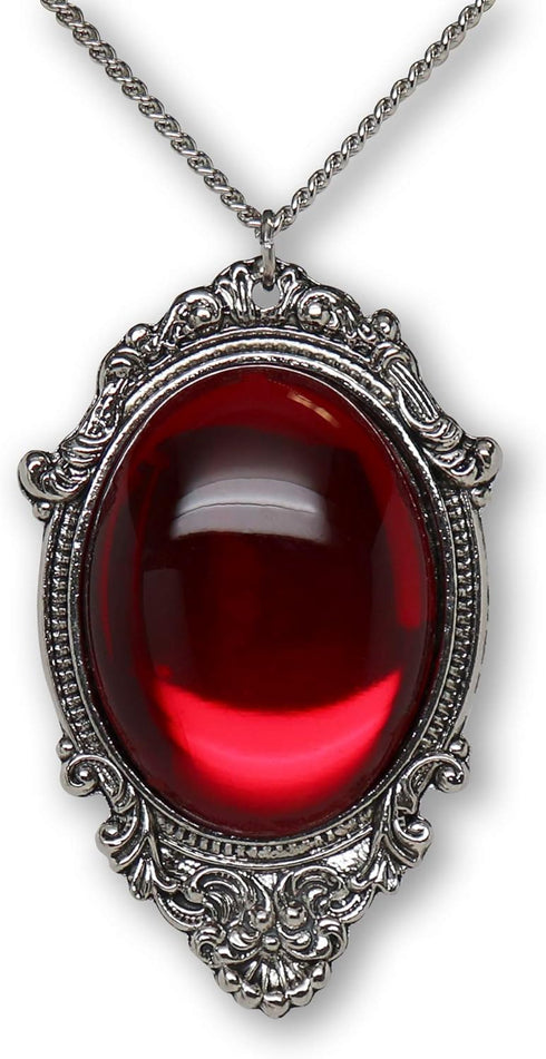 Blood Red Cabochon in Silver Finish Pewter Frame Pendant Necklace...