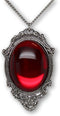 Blood Red Cabochon in Silver Finish Pewter Frame Pendant Necklace...