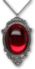 Blood Red Cabochon in Silver Finish Pewter Frame Pendant Necklace...