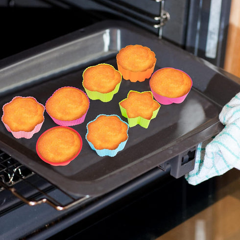 R HORSE 42 Pack Silicone Cupcake Molds Multi Flower-Shaped Baking Cups Non-Stick Cupcake Wrappers Holders Washable Cake Cups Liners Mold for Pan O...