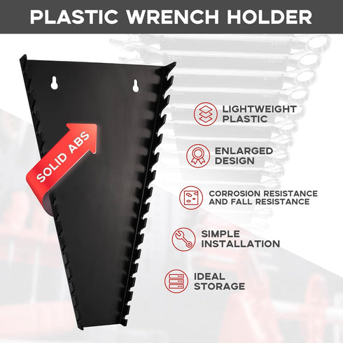 Plastic Wrench Organizer, Premium High-density Wrench Holder, Large Wrench Racks for Wall and Tool Box, 32 Slots Fit SAE&Metric Wrench Tray(2Black...