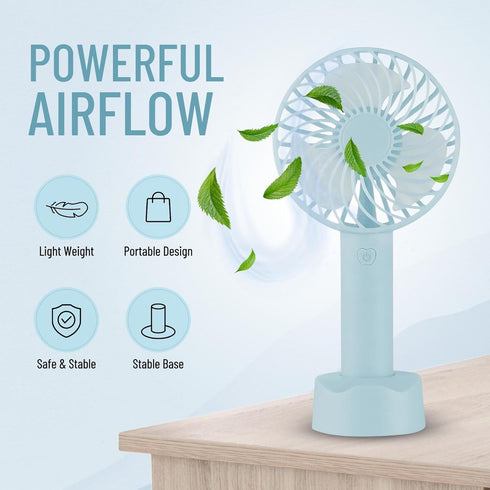 Mini Handheld Fan Battery Operated Small Personal Portable Fan Speed Adjustable USB Rechargeable Fan Powerful Fan for Indoor Outdoor Travelling (B...