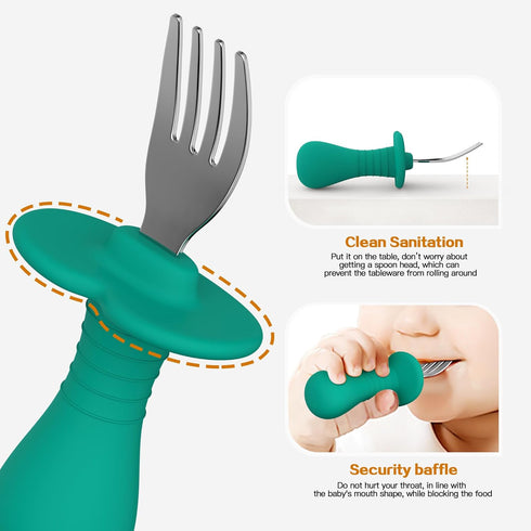 2 Pcs Baby Forks Toddler Forks for Self Feeding, Kids Forks with Silicone Round Handle, Stainless Steel Toddler Utensils Children Safe Silverware ...
