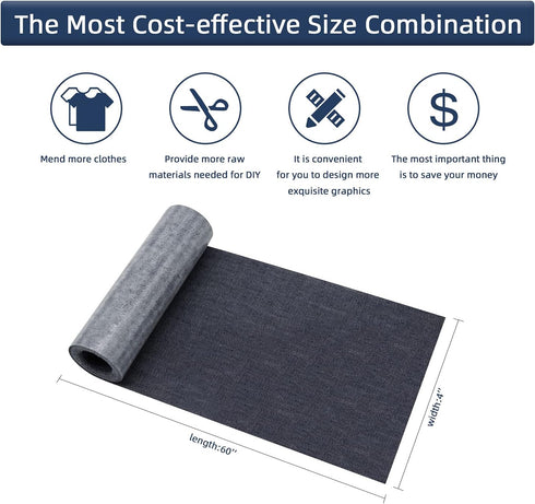 Azobur Iron on Patches for Clothing Repair, Jean Patches for Inside and Outside, Sew on Iron on Denim Patches for Jeans Kits 4"x 60"(10.5cm x 152....