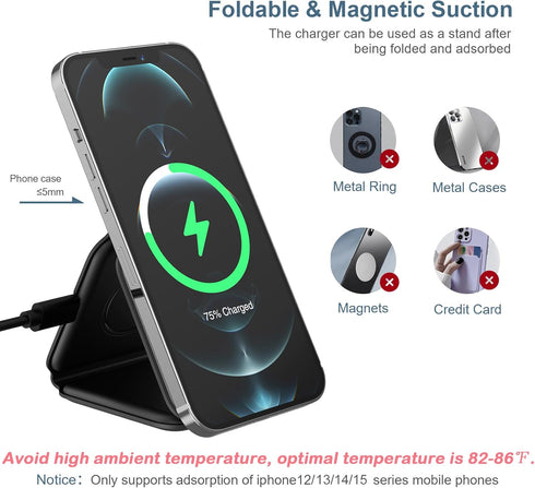 3 in 1 Foldable Wireless Charger, Ankilo Magnetic Fast Wireless Charging Pad, Compatible with iPhone 15/14/13/12 Series, Apple Watch, AirPods Pro(...