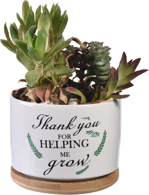 Teacher Appreciation Gift, Thank You for Helping Me Grow Ceramic Succulent Plant Pot Planter for Indoor Outdoor Use, Best Teacher Birthday Retirem...
