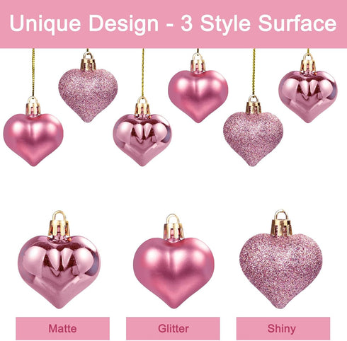 GuassLee Valentines Day Decorations Heart Ornaments - 36pcs Rose Gold Heart Shaped Baubles Tree Ornaments for Valentine's Day Wedding Anniversary ...