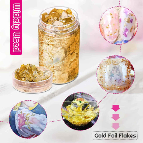 Gold Flakes for Resin, Paxcoo 15 Grams Gold Foil for Nails, Gold Foil Flakes Imitation Gold Leaf for Jewelry Resin, Nails and Jewelry Making...