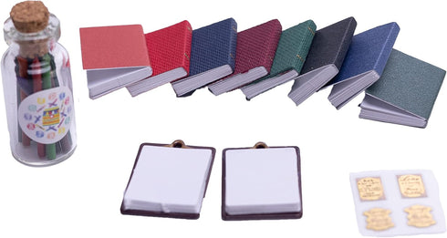 Dollhouse Accessories School Supplies 8pcs Mini Books 2pcs Mini Clipboard with Crayons Miniature School Set Office Stuff Toys for DIY Dollhouse De...