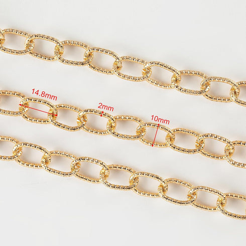 YOUBEIYEE 16.4 Feet Gold Plated Chain for Jewelry Making Embossed Oval Link Chain Lightweight Aluminum Necklace Bracelet Chain for Men and Women D...