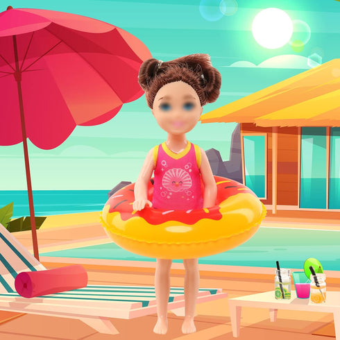 Mini 5.3 inch Doll Clothes and Accessories 6 Beach Swimsuits 3 Dresses with 2 Swimming Rings 2 Drinks 2 Hats 2 Glasses 2 Shoes...