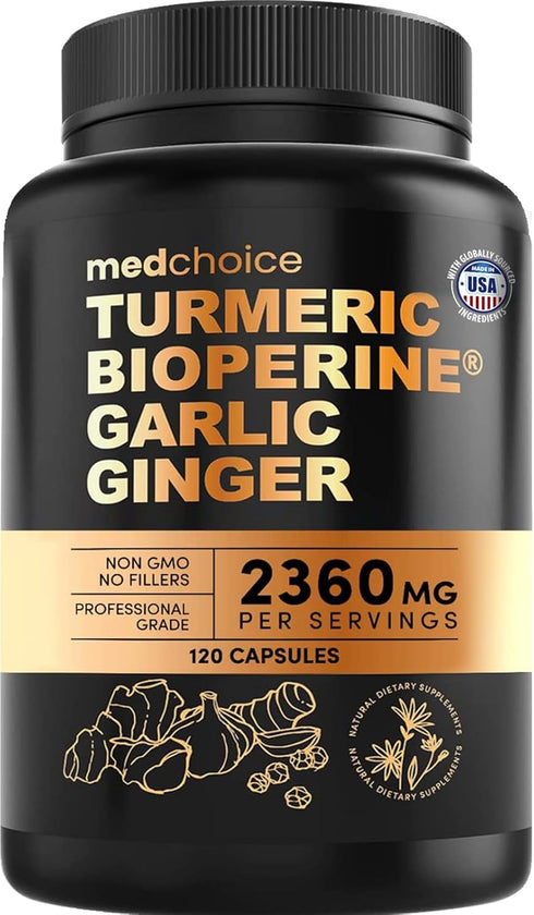 4-in-1 Turmeric and Garlic Supplements with Bioperine 2360 mg Turmeric Ginger Root Capsules with Garlic for Joint, Digestion & Immune Support (120...