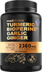 4-in-1 Turmeric and Garlic Supplements with Bioperine 2360 mg Turmeric Ginger Root Capsules with Garlic for Joint, Digestion & Immune Support (120...