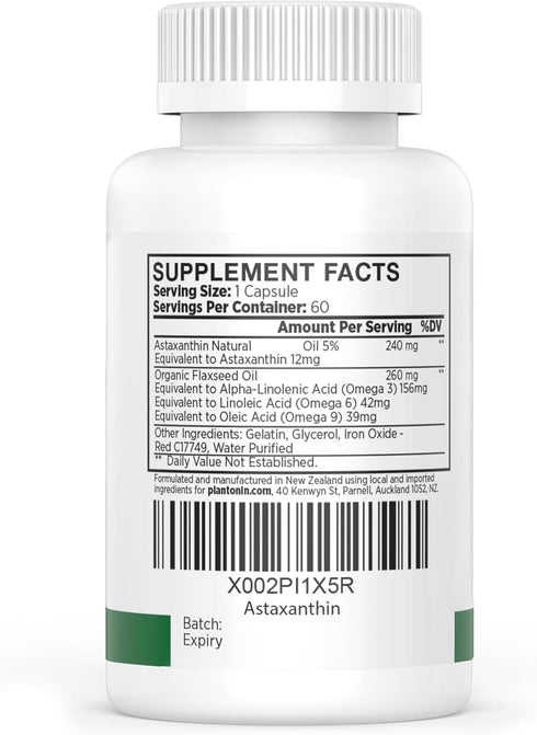 New Zealand - Astaxanthin 12mg from Microalgae Haematococcus Pluvialis - 60 Soft Gels - GMO & Gluten Free - Antioxidant - Supports Joint Mobility ...