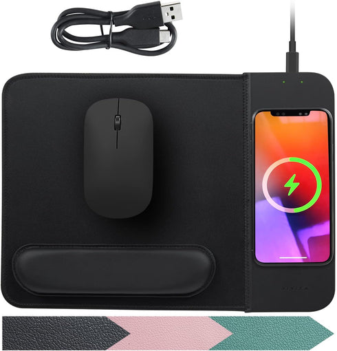 15W Wireless Charging Mouse Pad with Detachable Wrist Support, Fast QI Phone Charger Mouse Mat for iPhone 14/13/12/11/X/8 and Samsung Multiple Mob...