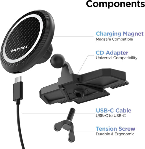 Galvanox Wireless Charging Car CD Slot Phone Holder - Magnetic Mount Charger with Secure CD-Player Attachment - Compatible with MagSafe...