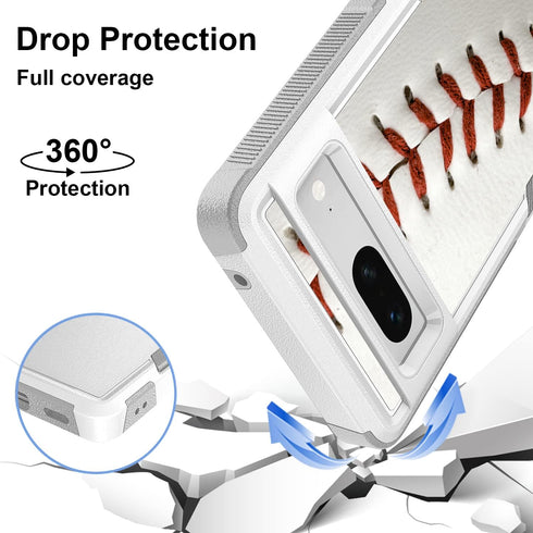 for Google Pixel 7, Baseball Sports White Pattern Shock-Absorption Hard PC and Inner Silicone Hybrid Dual Layer Armor Defender Case Protective Cov...