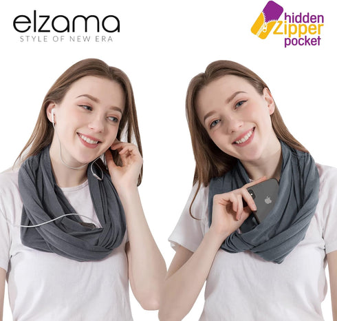 Infinity Loop Solid Color Scarf With Hidden Zipper Pocket For Women - Lightweight Travel Neck Wrap...