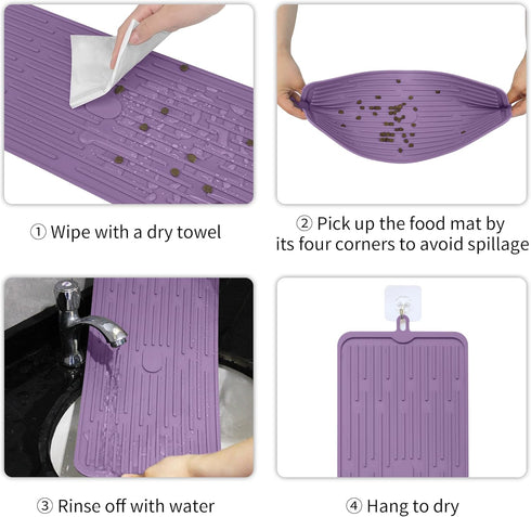 Ptlom Dog Food Mat Anti-Slip Dog Bowl Mats for Food and Water, High-Lips Waterproof Dog Feeding Mat Prevent Messy Spills to Floor, Silicone Pet Pl...