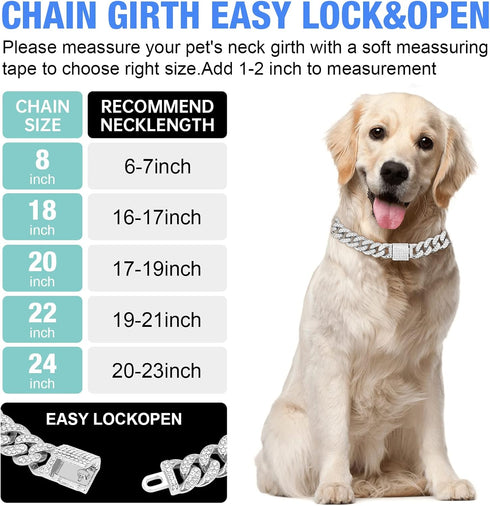 Dog Chain Silver Cuban Collars,Walking Silver Dog Metal Chain Choke Collar with Design Secure Buckle,Pet Cuban Crystal Collar Necklace Accessories...