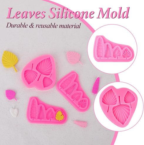 3 Pack Leaf Silicone Molds Fan Leaf Chocolate Mold Tropical Leaf Fondant Mold Palm Leaf Mold Monstera Leaf Chocolate Fondant Mold for Chocolate Ca...