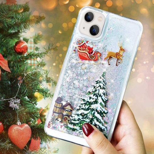 for iPhone 14 Case iPhone 14 Christmas Phone Case Glitter Sparkle Liquid Floating Case Shockproof Clear Soft TPU Bumper Case Xmas Santa Claus Sili...