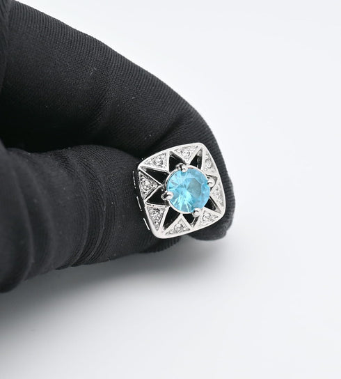 Faceted Light Blue Crystal Cufflinks for Men In Gift Case Classic Square Shape Gemstone Men's Cufflinks Jewelry Set for Wedding Anniversary Busine...