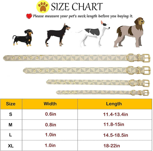 Leather Dog Collar and Leash Set, Check Pattern Dog Collar Leashes Metal Buckle Adjustable Durable for Small Medium Large Dogs (White, L(14.5-18.5...