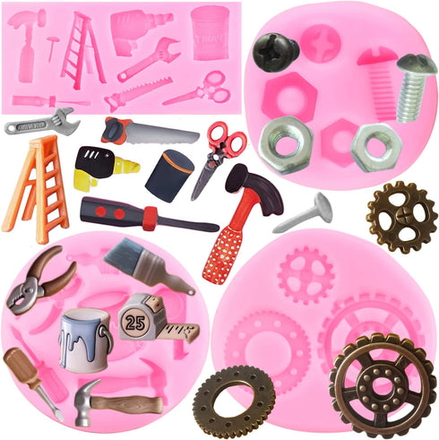 Mujiang Construction Tools Fondant Mold Hand Tools Silicone Molds For Cake Decorating Cupcake Topper Candy Sugar Chocolate Gum Paste Set Of 4...