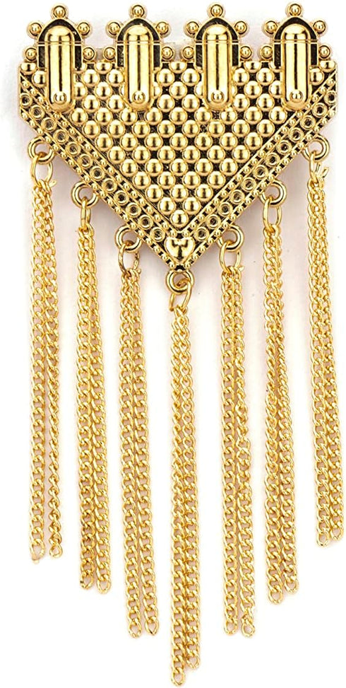 Knighthood Gold Triangular Executive Abstract Detailing And Hanging Tassel Chain Collar Pin Brooch, Suit Stud, Shirt Studs, Lapel Pin Accessories ...
