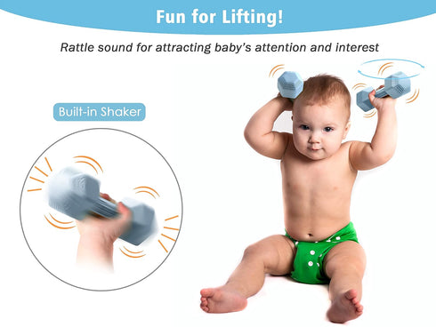 Giftty Baby Dumbbell Toy - Silicone Infant Rattle Teething Toy Teether Toddler Sensory Toy Durable Safe Exercises Workout Weight - Great Gift for ...