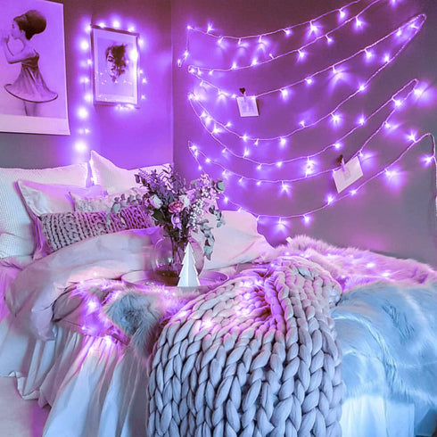 JMEXSUSS Purple Halloween Lights Clear Wire, 66ft 200 LED Purple String Lights Indoor Outdoor Waterproof, Purple Christmas Lights Plug in for Chri...