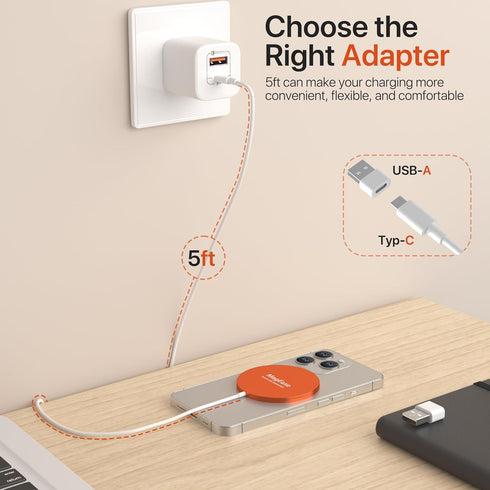Magnetic Wireless Charger, MagEase 15W Wireless Charger Magnetic Compatible with iPhone 15/14/13/12 Series and AirPods 3/2/Pro-Orange...