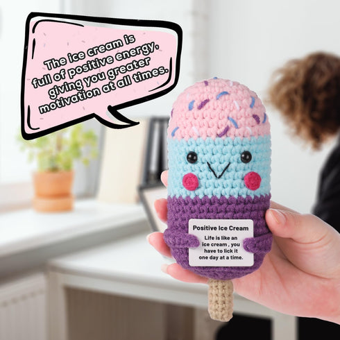 Funny Positive Ice Lolly, Crochet Ice Cream Cute Knitted ICY Pole Toy with Encouraging Card Smiling Emotional Support Potato Doll Handmade Positiv...