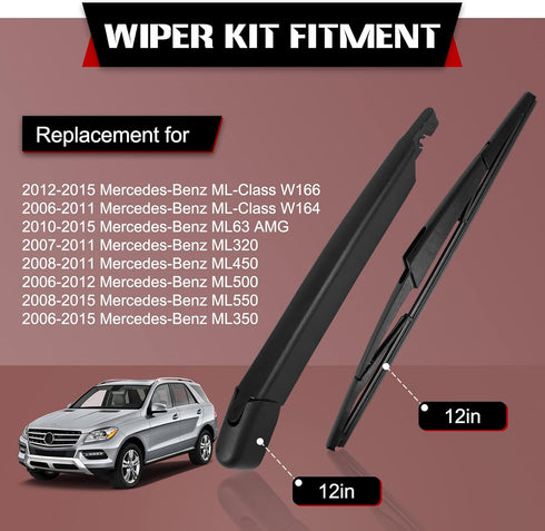 Replacement for Mercedes Benz ML Class ML350 W164 W166 Rear Wiper Arm Blade and Cap OEM...