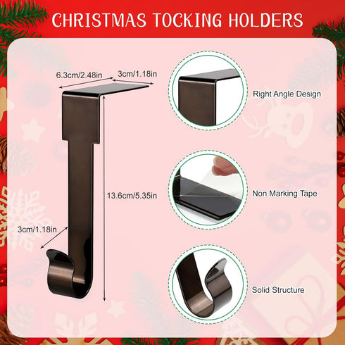 Christmas Stocking Holders for Mantle,4 Pack Adjustable Stocking Holder Non-Skid Stocking Hangers Lightweight Stocking Hooks for Fireplace Home De...