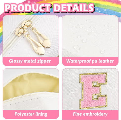 Initial Makeup Bag,Personalized preppy bag Waterproof PU Leather Chenille Letter Cosmetic Bag,Portable Travel Toiletry Bag Monogram Birthday Gift ...