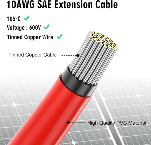 SAE Extension Cable 10 AWG SAE to SAE Quick Disconnect Wire Battery Charger Extension Cord Heavy Duty SAE Connector Cable for Solar Panel Trolling...