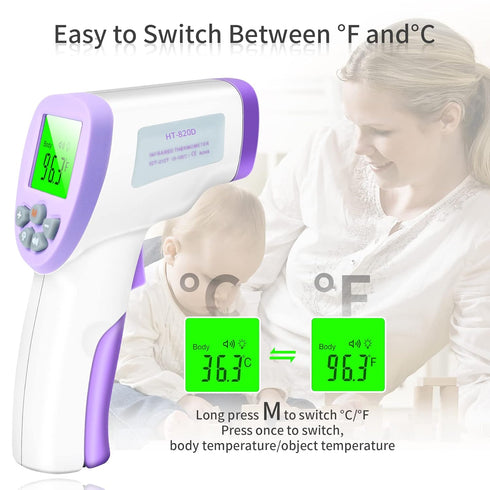 Forehead Thermometer, Adult Children Infant Non-Contact Infrared Thermometer with Fever Alarm, Silent Mode and Memory Function, for Measuring Body...