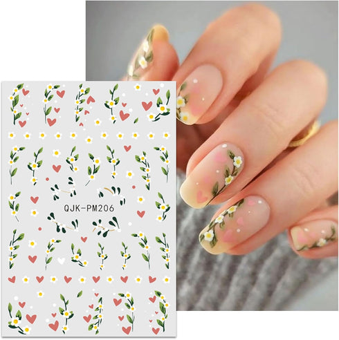 JMEOWIO 10 Sheets Flower French Tip Nail Art Stickers Decals Self-Adhesive Pegatinas Uñas Spring Summer Floral Line Nail Supplies Nail Art Design ...