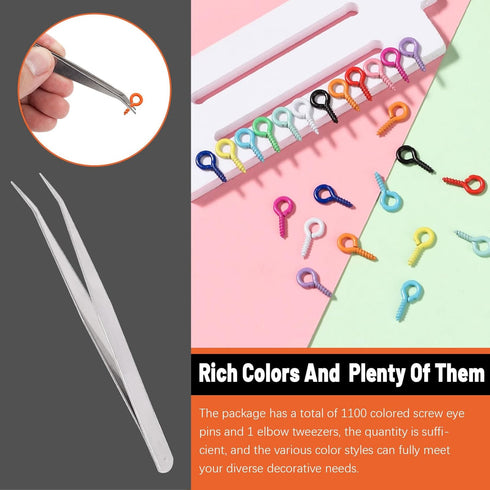 1101Pcs Colorful Mini Screw Eye Pins Kit, 4x8mm/5x10mm Small Metal Eye Screws, Eye Pins Hooks Eyelet Screw Threaded Clasps with Bent Tweezer for J...