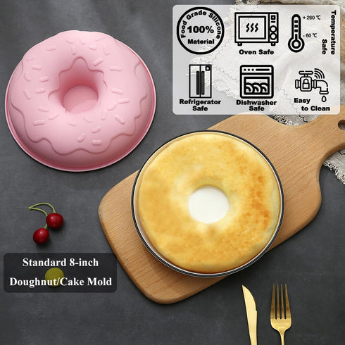 Big Size Silicone Donuts Pan Non-stick Cake Baking Molds for Bagel and Doughnut (8 Inch Pink)...