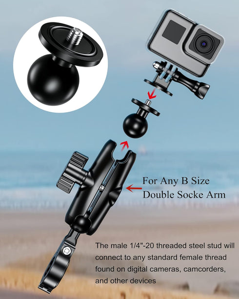 BRCOVAN 2 Pack, Aluminum Alloy 1'' Ball Adapter with 1/4"-20 Threaded Stud for Action Camera & Camcorder Compatible with RAM Mounts B Size 1'' Bal...