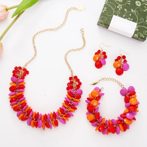 Bocar Fashion Cluster Bubble Acrylic Statement Jewelry Ser for Women Bib Collar Jewelry Set Necklace and Earrings Bracelet(NK-10677-Ibis Rose-Set-...