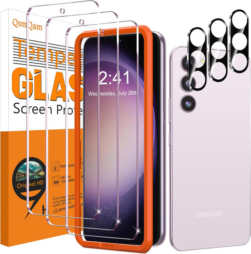 3 Pack Screen Protector for Samsung Galaxy S23 FE + 3 Pack Camera Lens Protector, Ultra HD Tempered Glass, 9H Hardness, Anti Scratch, Easy Install...